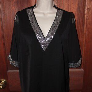 Black Blouse with Sequins Accent and Open Shoulders